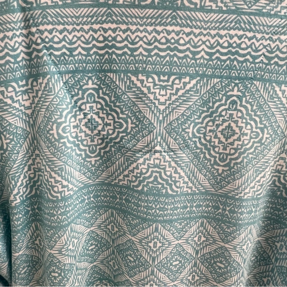 Erika Blue Floral Blouse Sz L Pilar Lace Trim V Neck Women 3/4 Length Sleeves - Picture 4 of 6